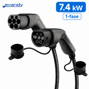 Evandy Premium Type 2 Laadkabel 7,4 kW 1-fase 32A 5 Meter – EV Laadkabel Elektrische Auto – Mennekes – CE – IP54 – Universeel